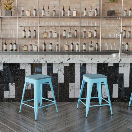 Flash Furniture 24" Teal Metal Counter Stool-Teal Poly Seat, 4PK 4-ET-31320-24-TL-R-PL2C-GG